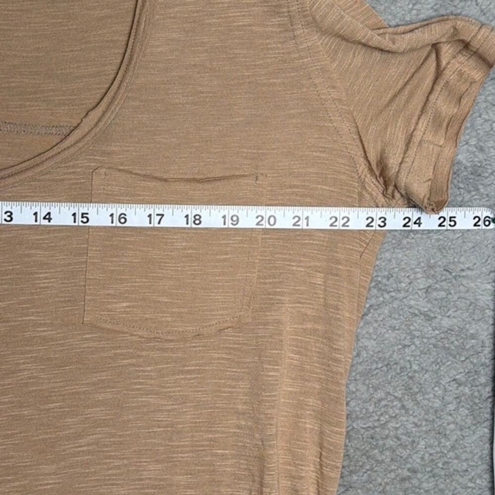 POL Slub Knit Tee Taupe Rayon Scoop Neck Raw Hem Pocket Top M Boho Loungewear - Picture 5 of 9